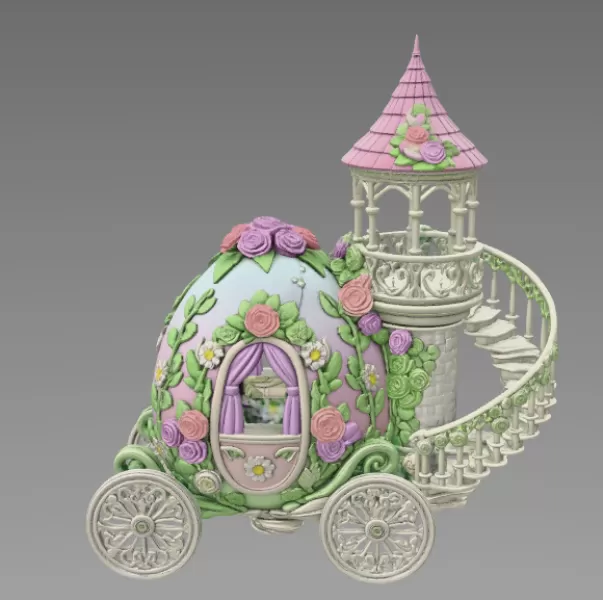 Floral Fantasy Egg Tower Carriage – STL File 3D Printable - Model preview 5