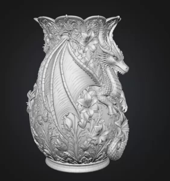 Royal Blue Lily Dragon Vase STL File for 3D Print - Model preview 17