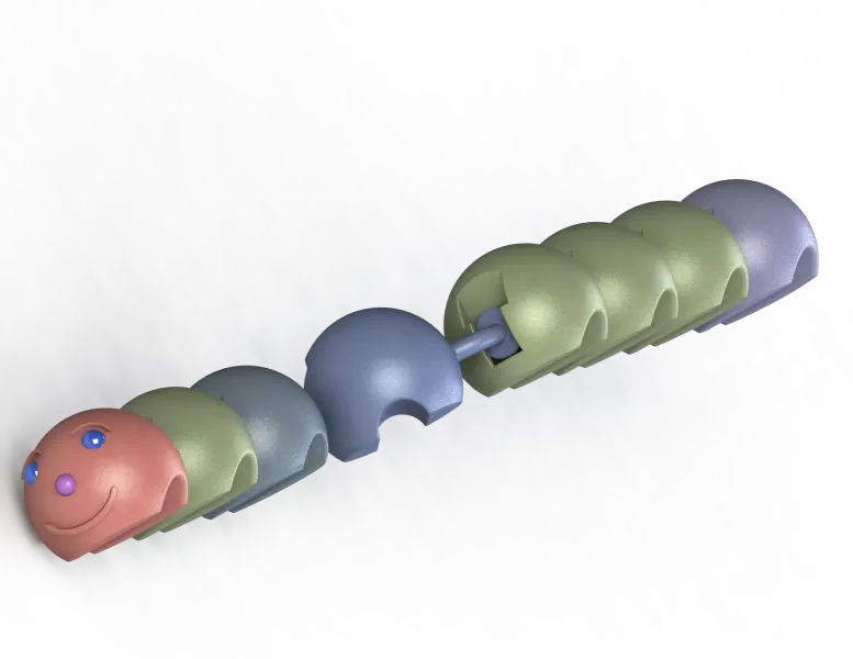 Smiling Modular Caterpillar – Flexible Articulated Fidget Toy - Model preview 11
