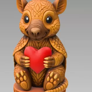 Cute Armadillo with Heart – 3D Printable STL File - Model thumbnail 3