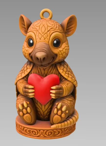 Cute Armadillo with Heart – 3D Printable STL File - Model preview 3