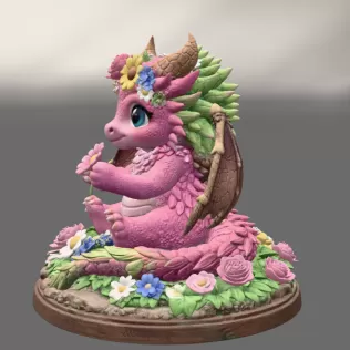 Cute Flower Dragon STL File 3D Print - Model thumbnail 4