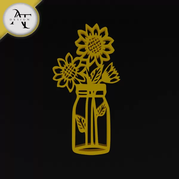 Flowers in vase - Line Art - 2D Wall Art Decor - Model preview 1