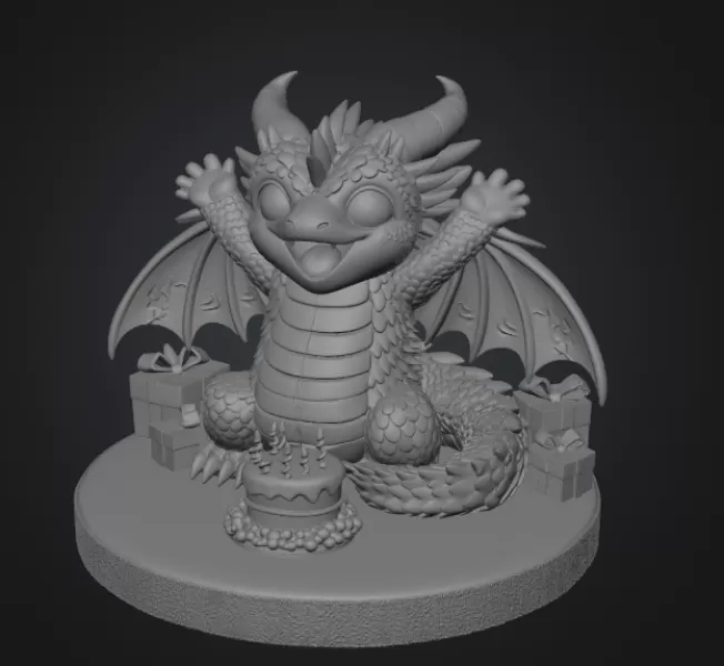 Cute Birthday Dragon STL File for 3D Printing - Model preview 7