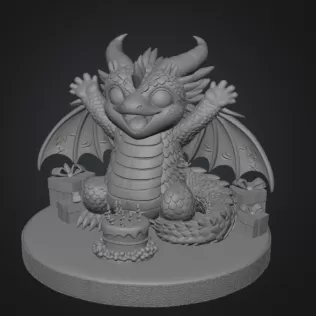 Cute Birthday Dragon STL File for 3D Printing - Model thumbnail 7