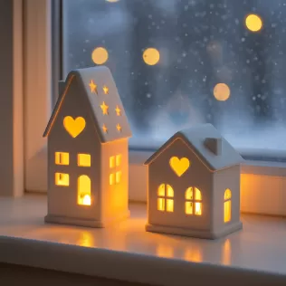 Christmas House Candle Holder Set | 2 pcs Cozy Village Decor