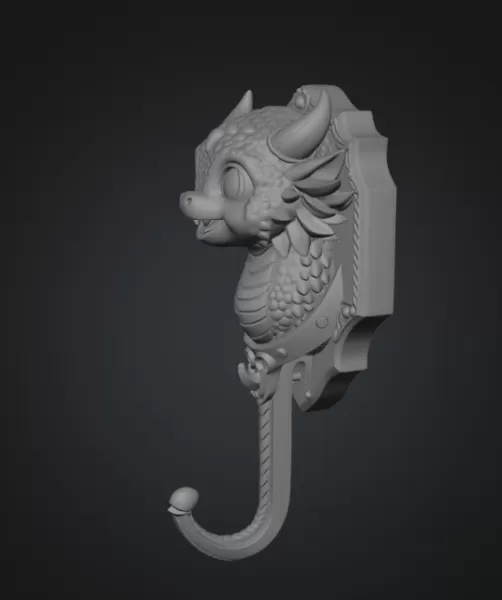 Cute Dragon Wall Hook STL File for 3D Print - Model preview 8