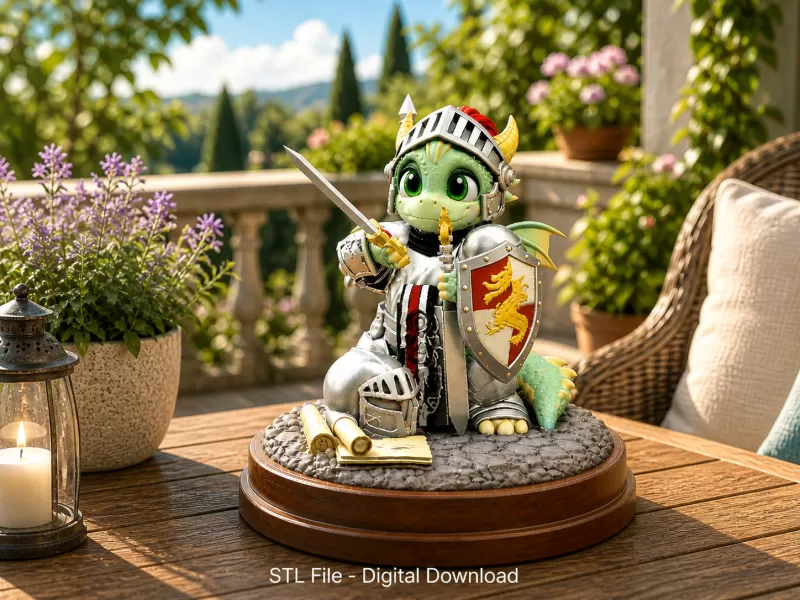 Cute Fantasy Warrior Dragon STL File for 3D Printing - Model preview 2