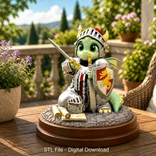 Cute Fantasy Warrior Dragon STL File for 3D Printing - Model thumbnail 2