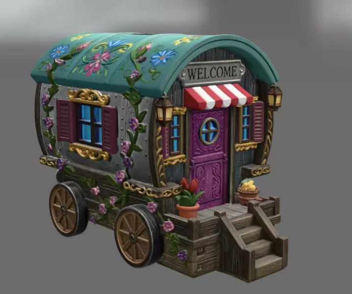Enchanted Gypsy Wagon Cottage STL File 3D Print - Model preview 6