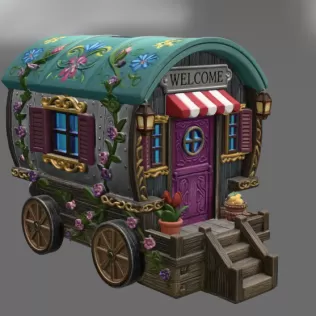 Enchanted Gypsy Wagon Cottage STL File 3D Print - Model thumbnail 6