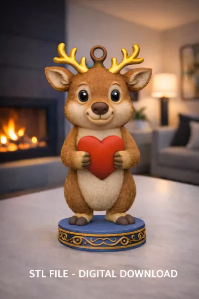 Cute Deer with Heart – 3D Printable STL File - Model preview 2