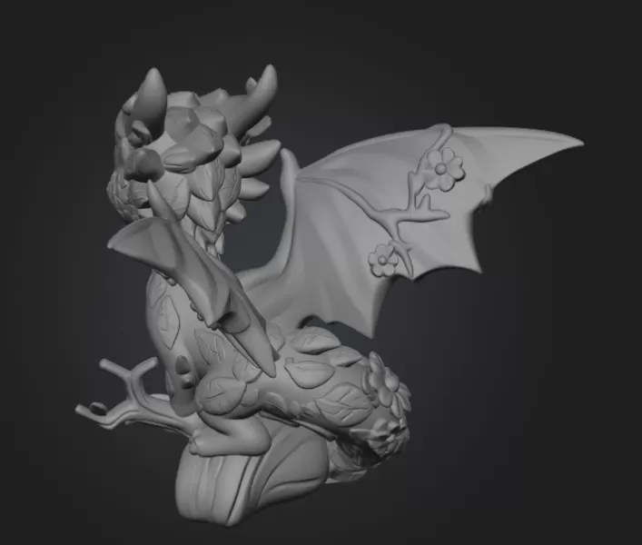 Floral Forest Dragon STL File 3D Printable Cute Fantasy Dragon - Model preview 9