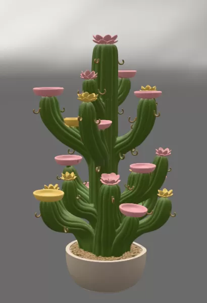 Blooming Cactus Jewelry Organizer STL File for 3D Print - Model preview 10