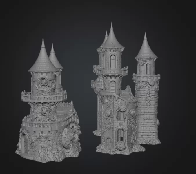 Enchanted Rose Castle Bridge Cottage STL File for 3D Printing - Model preview 9