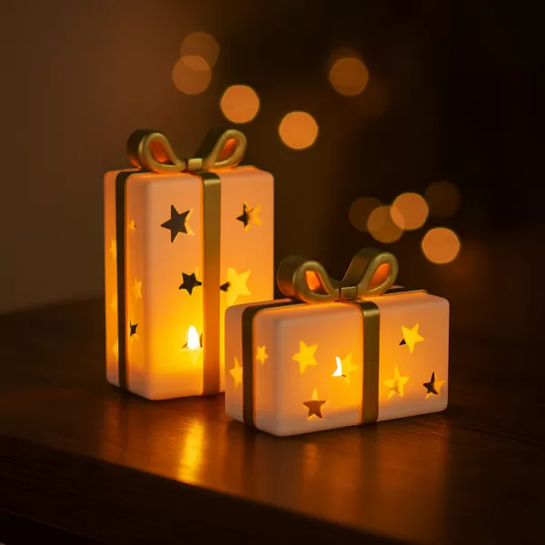 Gift Box Candle Holder Set | Star Cutout Holiday Decor - Model preview 1