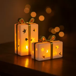 Gift Box Candle Holder Set | Star Cutout Holiday Decor - Model thumbnail 1