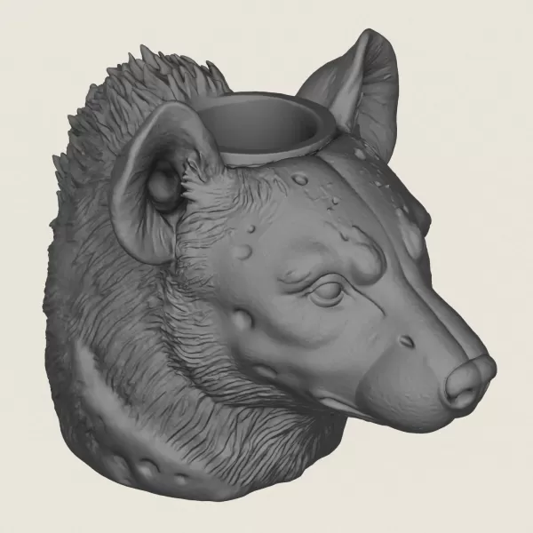 Hyena Face Vase Print Ready 3D Model - Model preview 5