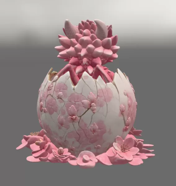 Cherry Blossom Baby Dragon in Egg STL File for 3D Print - Model preview 11