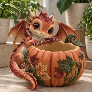 Autumn Baby Dragon Pumpkin Bowl STL File for 3D Print - Model thumbnail 3