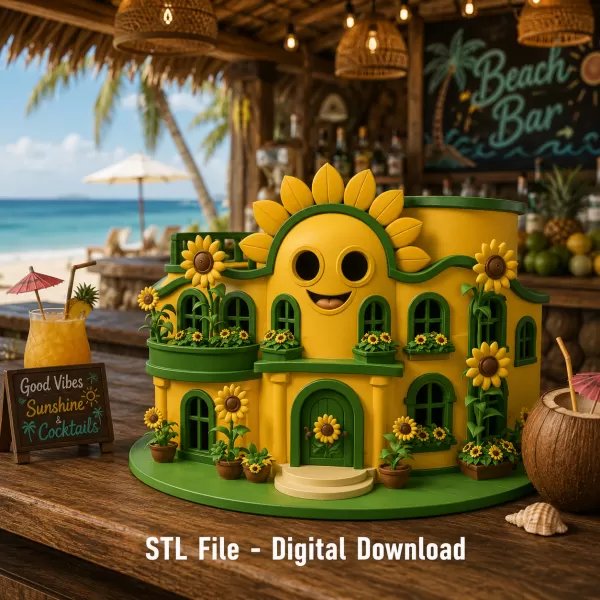 🌻 Happy Sunflower House STL File for 3D Print - Model preview 1
