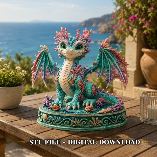Coral Reef Baby Dragon STL for 3D Print - Model preview 1