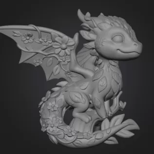 Floral Forest Dragon STL File 3D Printable Cute Fantasy Dragon