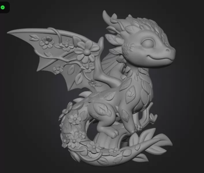 Floral Forest Dragon STL File 3D Printable Cute Fantasy Dragon - Model preview 11