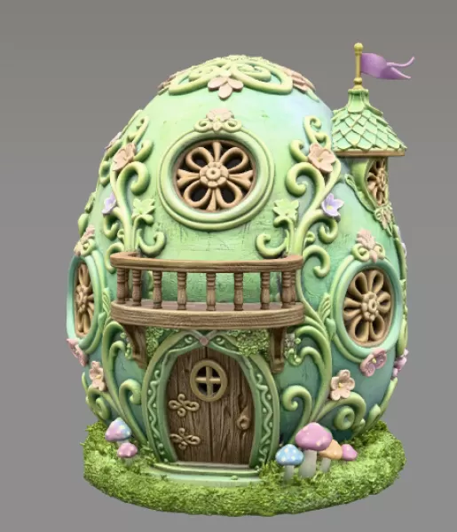 Fantasy Egg House STL File – 3D Printable Easter Decoration - Model preview 3