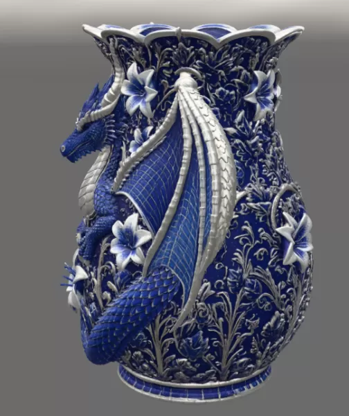 Royal Blue Lily Dragon Vase STL File for 3D Print - Model preview 10