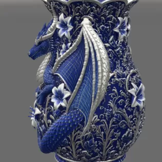 Royal Blue Lily Dragon Vase STL File for 3D Print - Model thumbnail 10