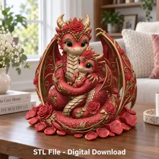 Rose Dragon Mother and Baby STL File for 3D Print