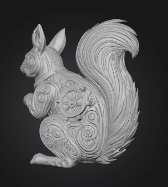 Steampunk Squirrel – Ornamental Mechanical Creature (STL) - Model preview 3