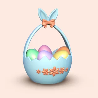 3D Easter Bunny Basket, Cracked Egg Bowl, Egg Hunt Gift, Candy - Model thumbnail 5