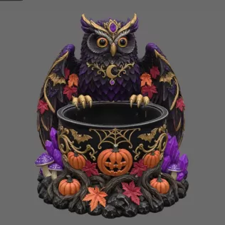Mystic Halloween Owl Bowl STL File for 3D Print - Model thumbnail 7