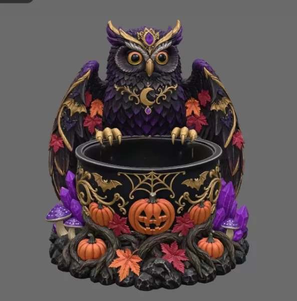 Mystic Halloween Owl Bowl STL File for 3D Print - Model preview 7