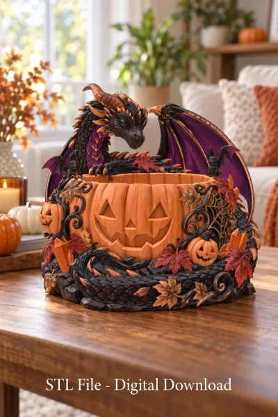 Halloween Dragon Pumpkin Bowl STL File for 3D Print - Model preview 1