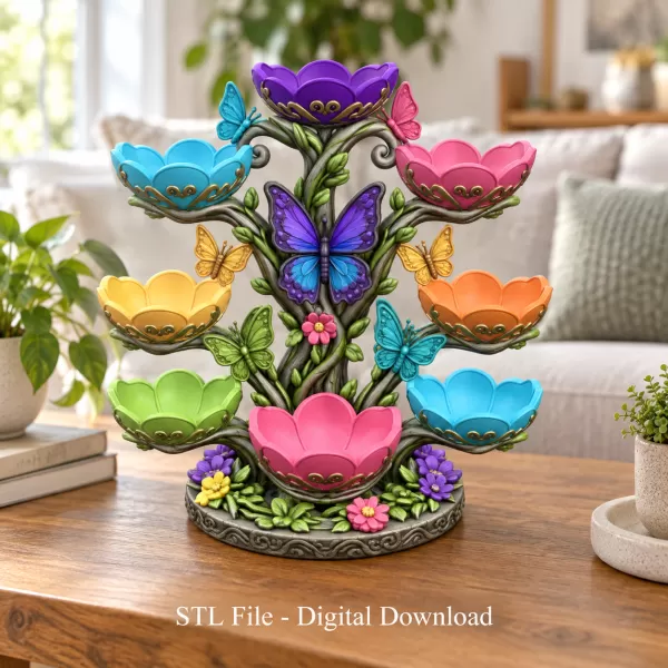 Butterfly Flower Bowl Organizer STL File for 3D Print - Model preview 1