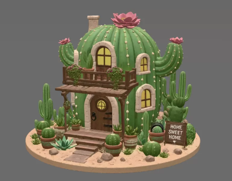 Cactus Cottage House STL File for 3D Print - Model preview 9