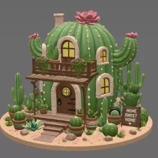 Cactus Cottage House STL File for 3D Print - Model thumbnail 9