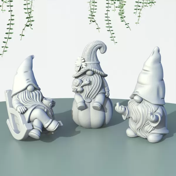 Garden Gnome Figures, 3 pcs. Spring Gnomes, Rocking Chair - Model preview 2