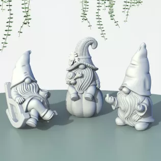 Garden Gnome Figures, 3 pcs. Spring Gnomes, Rocking Chair - Model thumbnail 2