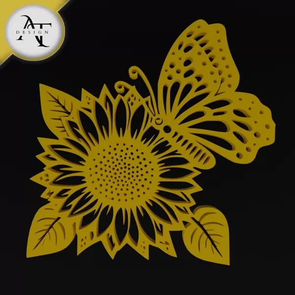 Flower with butterfly - 2D Wall Art Decor - Model preview 1