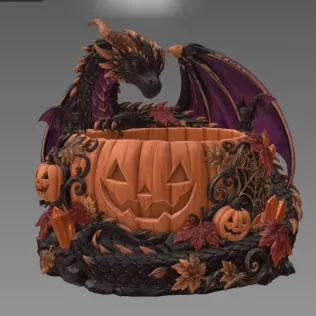 Halloween Dragon Pumpkin Bowl STL File for 3D Print - Model thumbnail 6