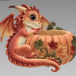 Autumn Baby Dragon Pumpkin Bowl STL File for 3D Print - Model thumbnail 12