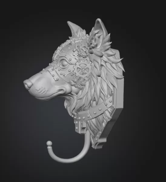 🐾 Steampunk Collie Dog Wall Hook – STL File Description - Model preview 3