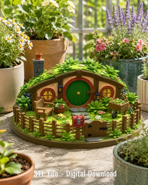 Cozy Hobbit Garden Cottage STL File for 3D Print - Model preview 2