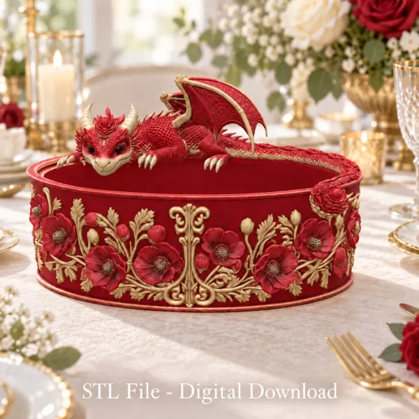 Crimson Poppy Dragon Planter STL File for 3D Print - Model preview 6