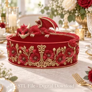 Crimson Poppy Dragon Planter STL File for 3D Print - Model thumbnail 6