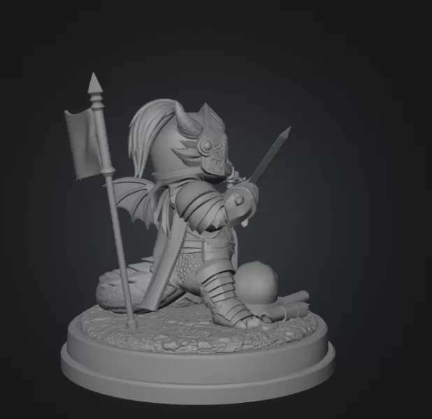Cute Fantasy Warrior Dragon STL File for 3D Printing - Model preview 11